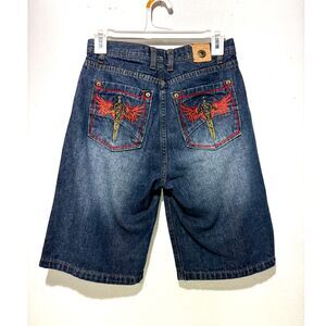 Paco premium kids denim shorts VTG Y2K embroidered  wings wide leg blue boys 12